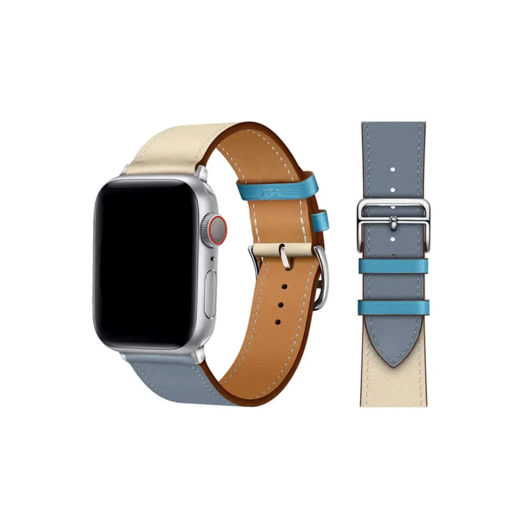 Curea Ceas Apple Watch Leather Blue Cream Seria 5/6/7/8/9 Ultra (Piele Crem/Albastru) MOFT