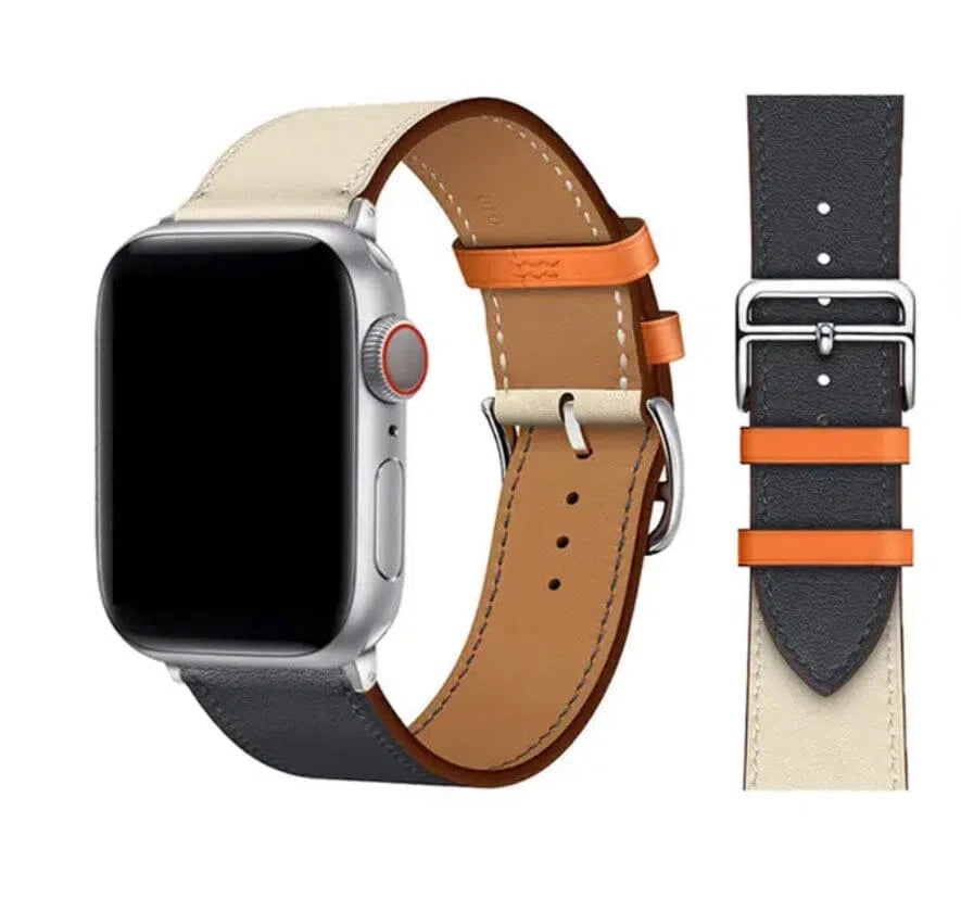 Curea Ceas Apple Watch Leather Navy Cream Seria 5/6/7/8/9 Ultra (Piele Cream/Navy) MOFT