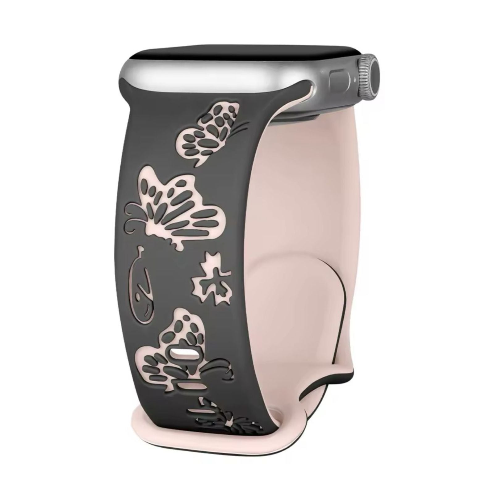 Curea Ceas Apple Watch Silicon Butterflies Engraved Coal-Pink Anca's Store 