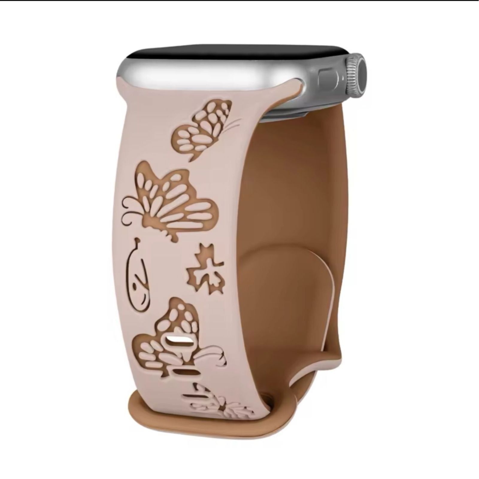 Curea Ceas Apple Watch Silicon Butterflies Engraved Pink Sand-Brown Anca's Store 