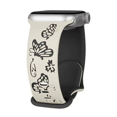 Curea Ceas Apple Watch Silicon Butterflies Engraved Starlight-Black Anca's Store 