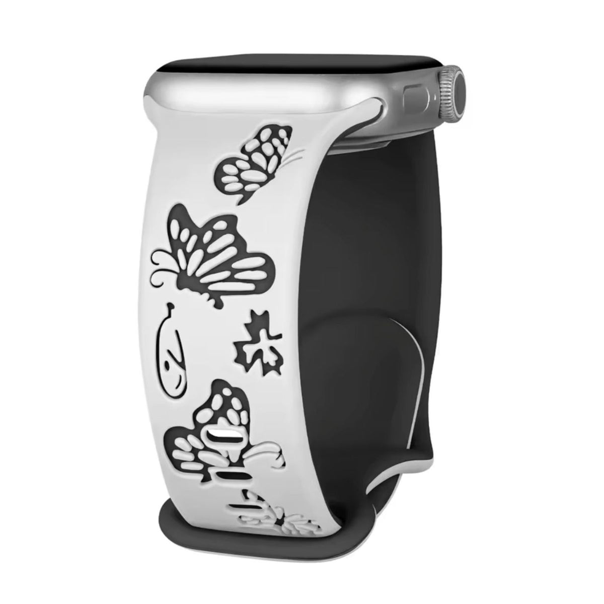 Curea Ceas Apple Watch Silicon Butterflies Engraved White-Black Anca's Store 