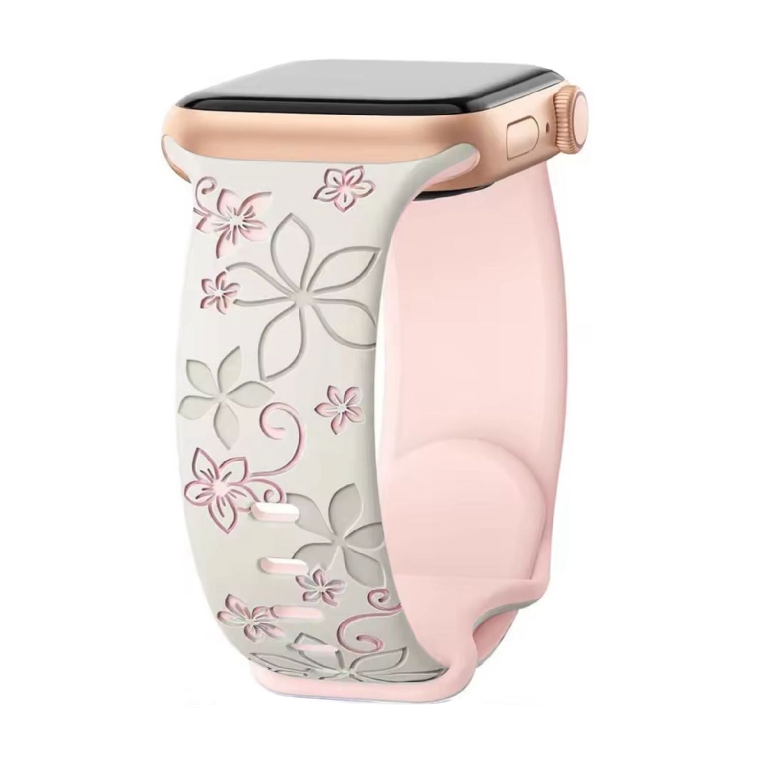 Curea Ceas Apple Watch Silicon Flower Cream Pink Anca's Store 