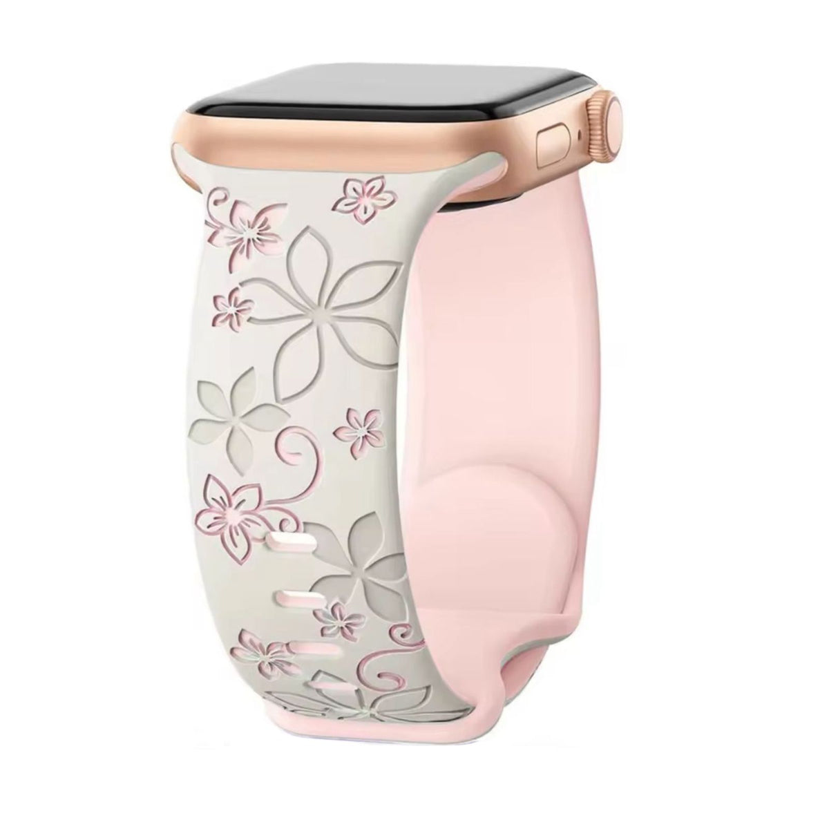 Curea Ceas Apple Watch Silicon Flower Cream Pink Anca's Store 