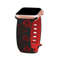 Curea Ceas Apple Watch Silicon Rose Engraved Black Red Anca's Store 