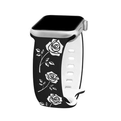 Curea Ceas Apple Watch Silicon Rose Engraved Black White Anca's Store 