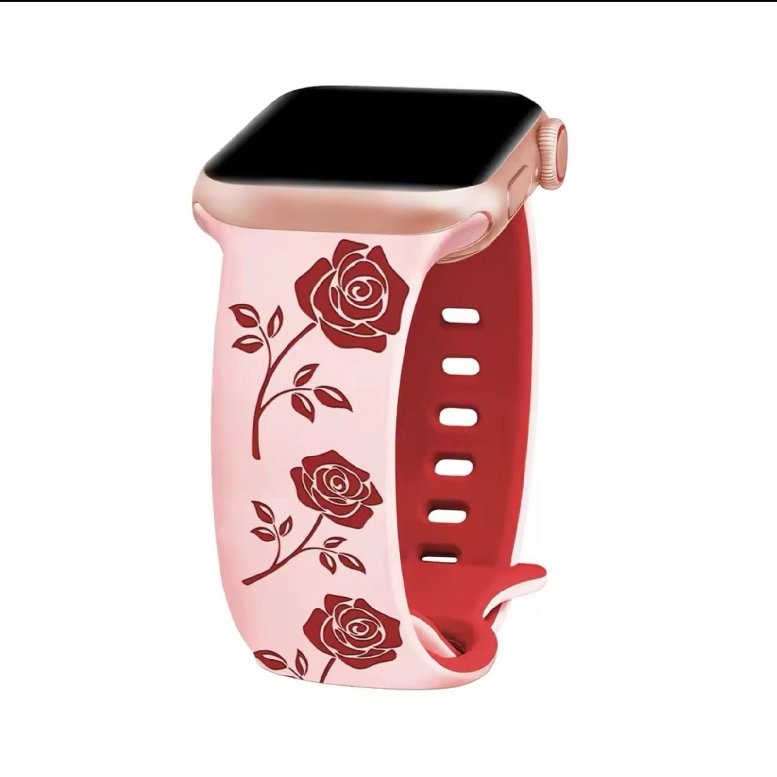Curea Ceas Apple Watch Silicon Rose Engraved Pink-Red Anca's Store 