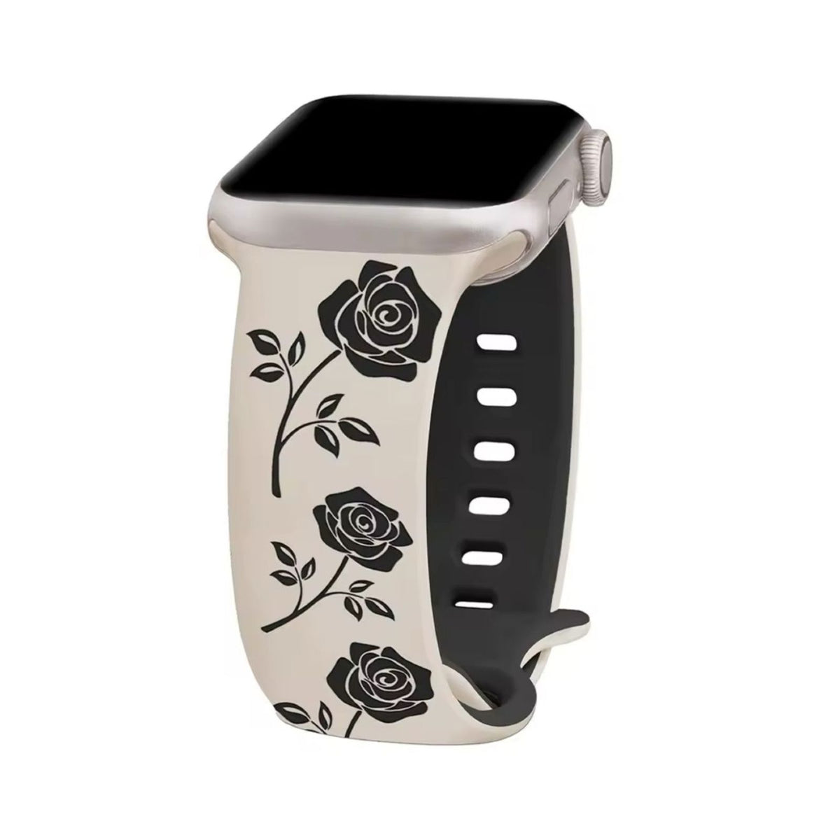 Curea Ceas Apple Watch Silicon Rose Engraved Starlight-Black Anca's Store 